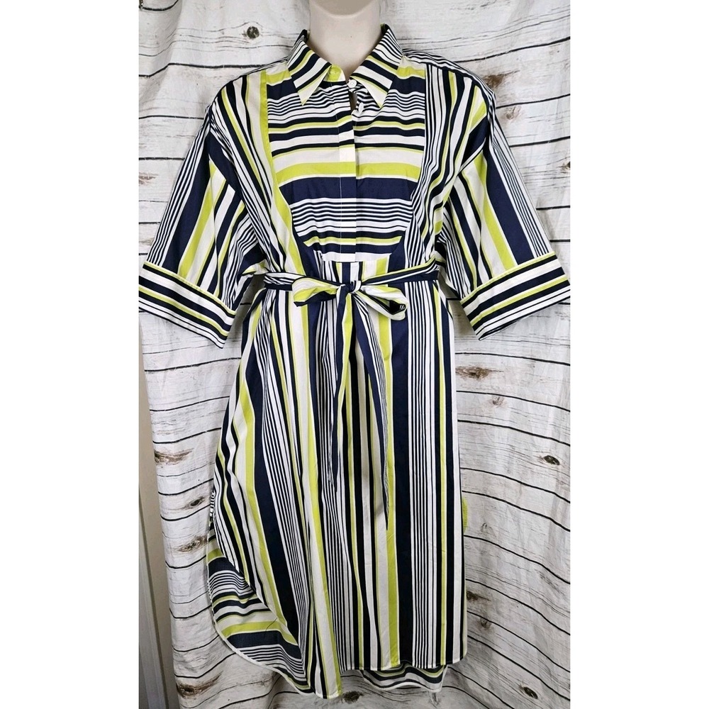 Carla Rockmore Striped Shirt Dress XL Midi NEW Cotton Blend Navy Green